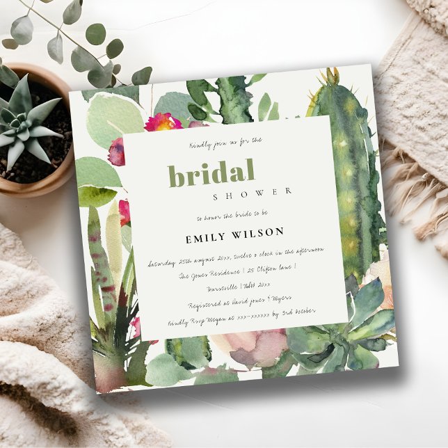 BOHO PINK FLORAL CACTI FOLIAGE BRIDAL SHOWER INVITATION (Creator Uploaded)