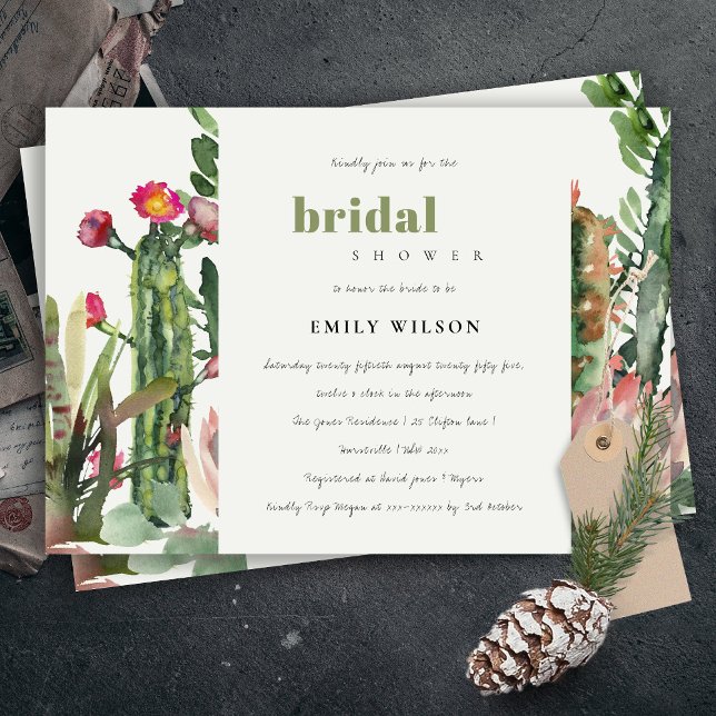 BOHO PINK FLORAL CACTI FOLIAGE BRIDAL SHOWER INVITATION (Creator Uploaded)