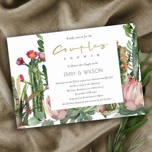 BOHO PINK FLORAL CACTI FOLIAGE COUPLES SHOWER INVITATION (Creator Uploaded)