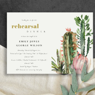 BOHO PINK FLORAL CACTI FOLIAGE REHEARSAL DINNER INVITATION