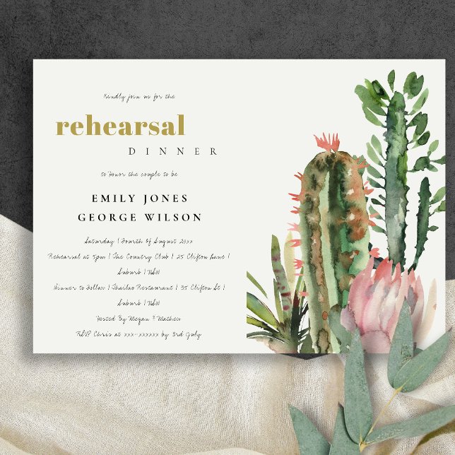 BOHO PINK FLORAL CACTI FOLIAGE REHEARSAL DINNER INVITATION (Creator Uploaded)