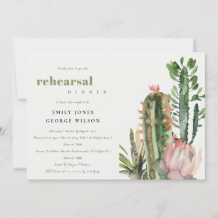 BOHO PINK FLORAL CACTI FOLIAGE REHEARSAL DINNER INVITATION