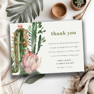 BOHO PINK FLORAL CACTI FOLIAGE WEDDING THANK YOU INVITATION