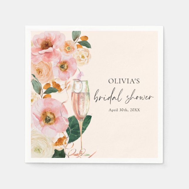 Boho Pink Floral Champagne Napkin (Front)