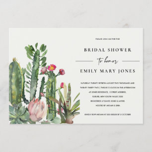 BOHO PINK FLORAL DESERT CACTI FAUNA BRIDAL SHOWER INVITATION