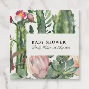 BOHO PINK FLORAL DESERT CACTI FOLIAGE BABY SHOWER FAVOUR TAGS