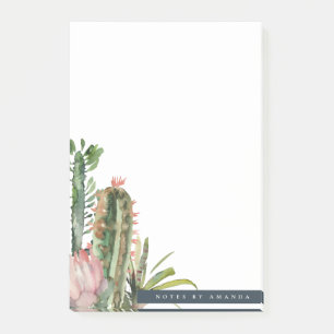 BOHO PINK FLORAL DESERT CACTI FOLIAGE WATERCOLOR POST-IT NOTES