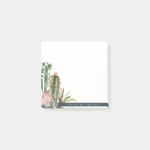BOHO PINK FLORAL DESERT CACTI FOLIAGE WATERCOLOR POST-IT NOTES