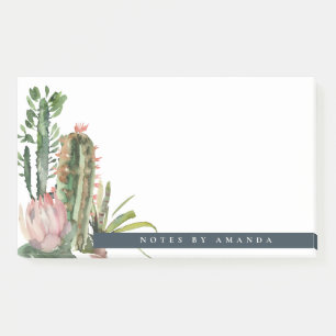 BOHO PINK FLORAL DESERT CACTI FOLIAGE WATERCOLOR POST-IT NOTES