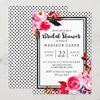 Boho Pink Floral & Dots Bridal Shower Invitation