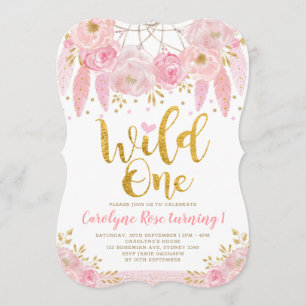 Boho Pink Floral Dreamcatcher Wild One Birthday Invitation
