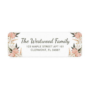 Boho Pink Floral Family Name Return Address Label
