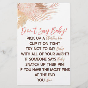 Boho Pink Floral Flower Don't Say Baby Shower Game Stationery