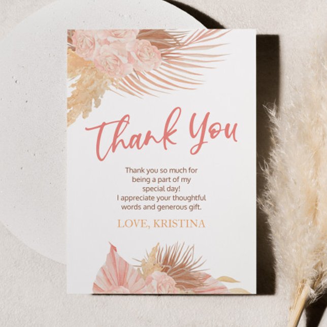 Boho Pink Floral Flowers Birthday Party Thank You Card (Creator Uploaded)