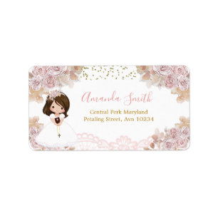 Boho Pink Floral Girl First Holy Communion Address Label