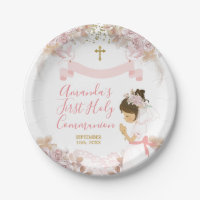 Boho Pink Floral Girl FIRST Holy Communion Cross