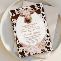 Boho Pink Floral Highland Cow Cowhide Baby Shower