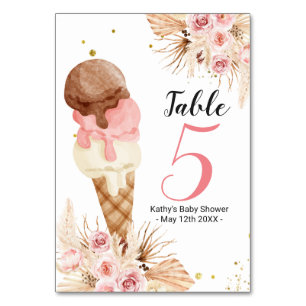 Boho Pink Floral Ice Cream Modern Table Number