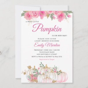 Boho Pink Floral Little Pumpkin girl Baby Shower Invitation