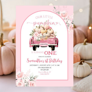 Boho Pink Floral Little Pumpkin Girl Birthday Invitation