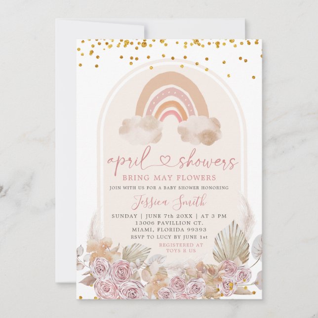Boho Pink Floral Over The Moon Baby Shower Invitat Invitation (Front)