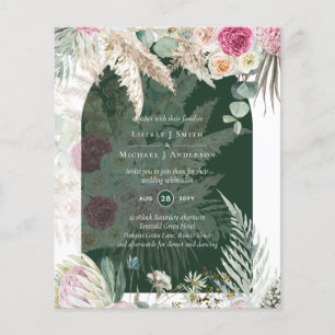 BOHO Pink Floral Pampas Grass Wedding Flyer