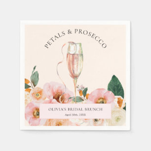 Boho Pink Floral Petals & Prosecco Bridal Brunch Napkin