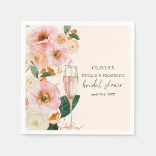 Boho Pink Floral Petals & Prosecco Bridal Shower Napkin