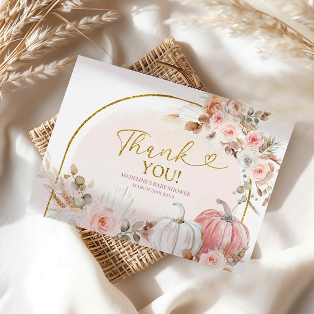 Boho Pink Floral Pumpkin Thank You Card (Creator Uploaded)