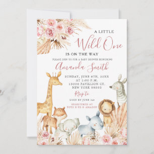 Boho Pink Floral Safari Girl Baby Shower Invitatio Invitation