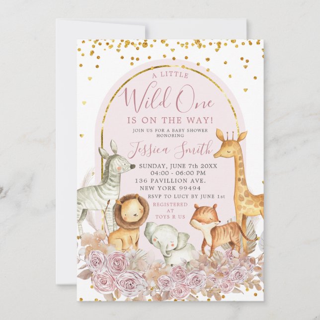 Boho Pink Floral Safari Wild One Baby Shower Invitation (Front)