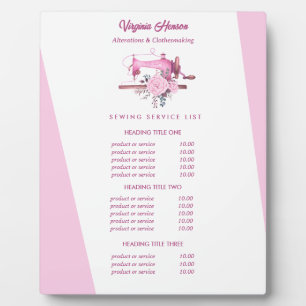 Boho Pink Floral Sewing Machine Seamstress Pricing Plaque