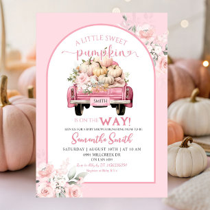 Boho Pink Floral Sweet Pumpkin Truck Baby Shower Invitation