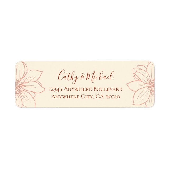 Boho pink floral wedding return address label (Front)