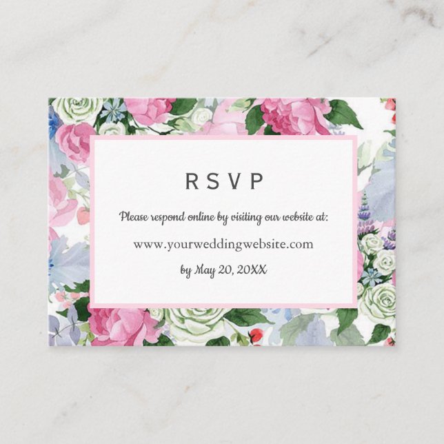 Boho pink Floral Wedding  RSVP Online Website Business Card (Front)