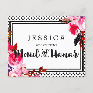 Boho Pink Floral Will You Be My Maid of Honour Invitation