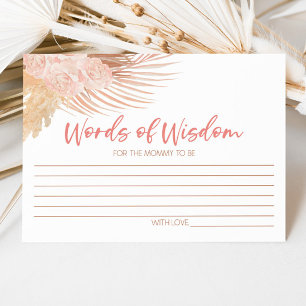 Boho Pink Floral Words of Wisdom Baby Shower Advice Card