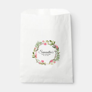 Boho Pink Floral Wreath Baby Shower Favour Bag