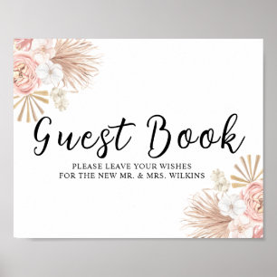 Boho Pink Florals Guestbook Sign