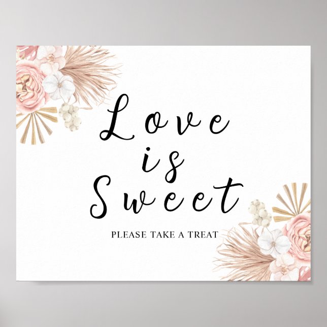 Boho Pink Florals Love is Sweet Sign (Front)