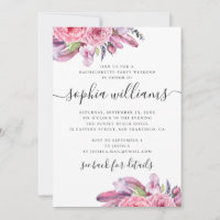 Boho pink flowers and feathers bachelorette party