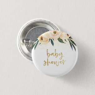 Boho Pink Flowers & Gold Baby Shower 3 Cm Round Badge