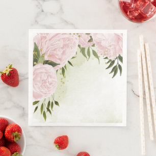 Boho pink flowers green leaves botanical napkin