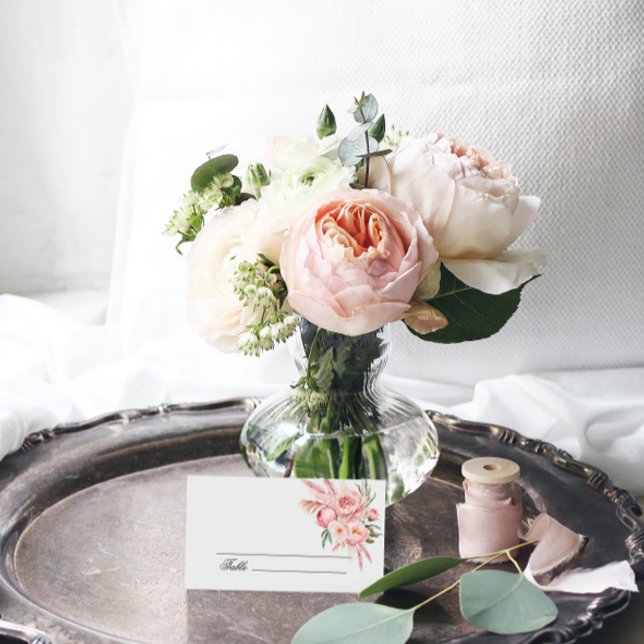 Boho Pink Flowers Pampas Grass Wedding Place Card (Creator Uploaded)