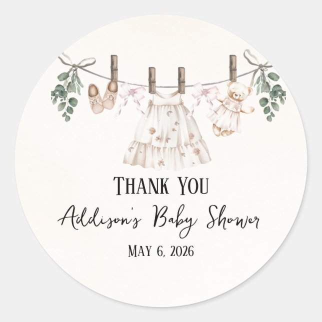 Boho Pink Girl Baby Clothes Baby Shower Classic Round Sticker (Front)