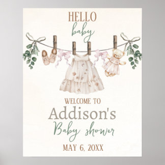 Boho Pink Girl Baby Clothes Baby Shower Welcome  Poster
