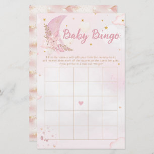 Boho Pink & Gold Moon Baby Shower Bingo Game
