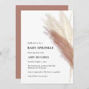 Boho Pink Gold Pampas Grass Baby Girl Sprinkle Invitation