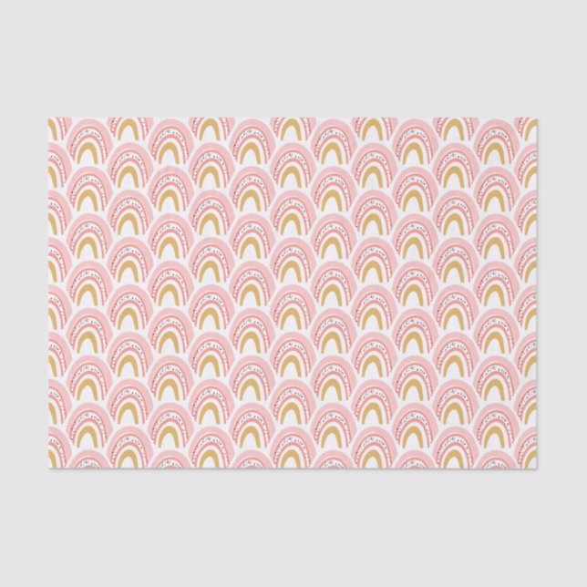 Boho Pink Gold Rainbow Modern Pattern Tissue Paper (Front)