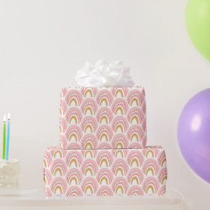 Boho Pink Gold Rainbow Modern Pattern Wrapping Paper